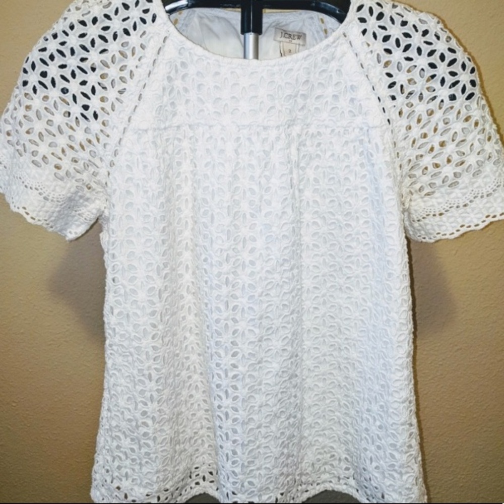 J Crew White Eyelet blouse Size 2